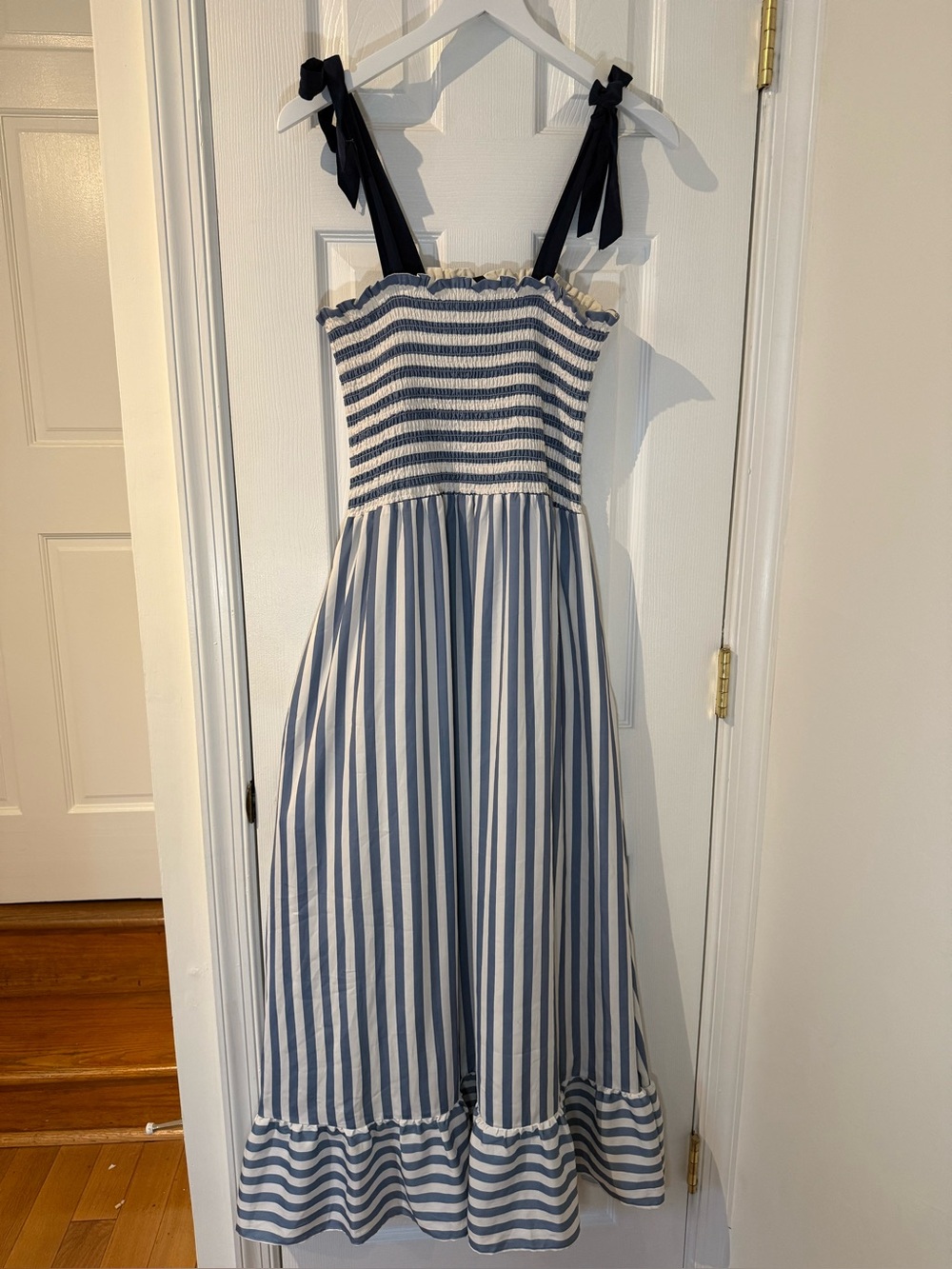Summersalt The Silky Luxe Smocked Maxi Dress Blue Stripe Size L